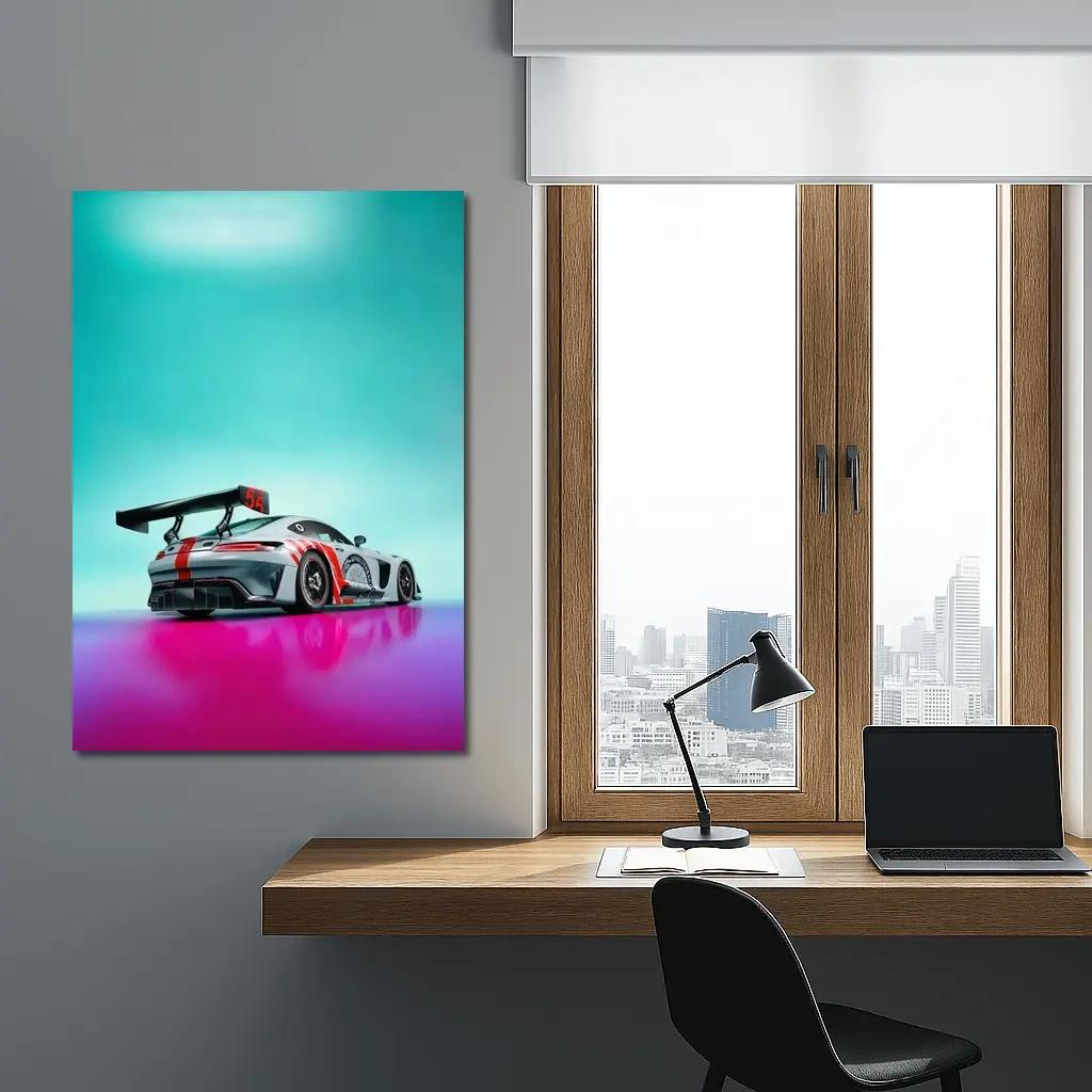 Mercedes AMG GT3 Racing Car Neon Background – Wall Art