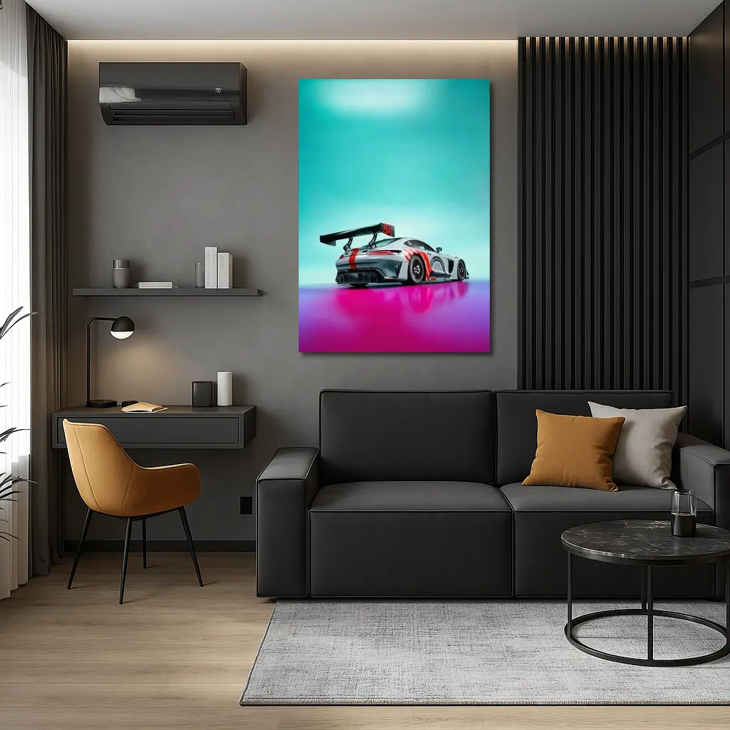 Mercedes AMG GT3 Racing Car Neon Background – Wall Art