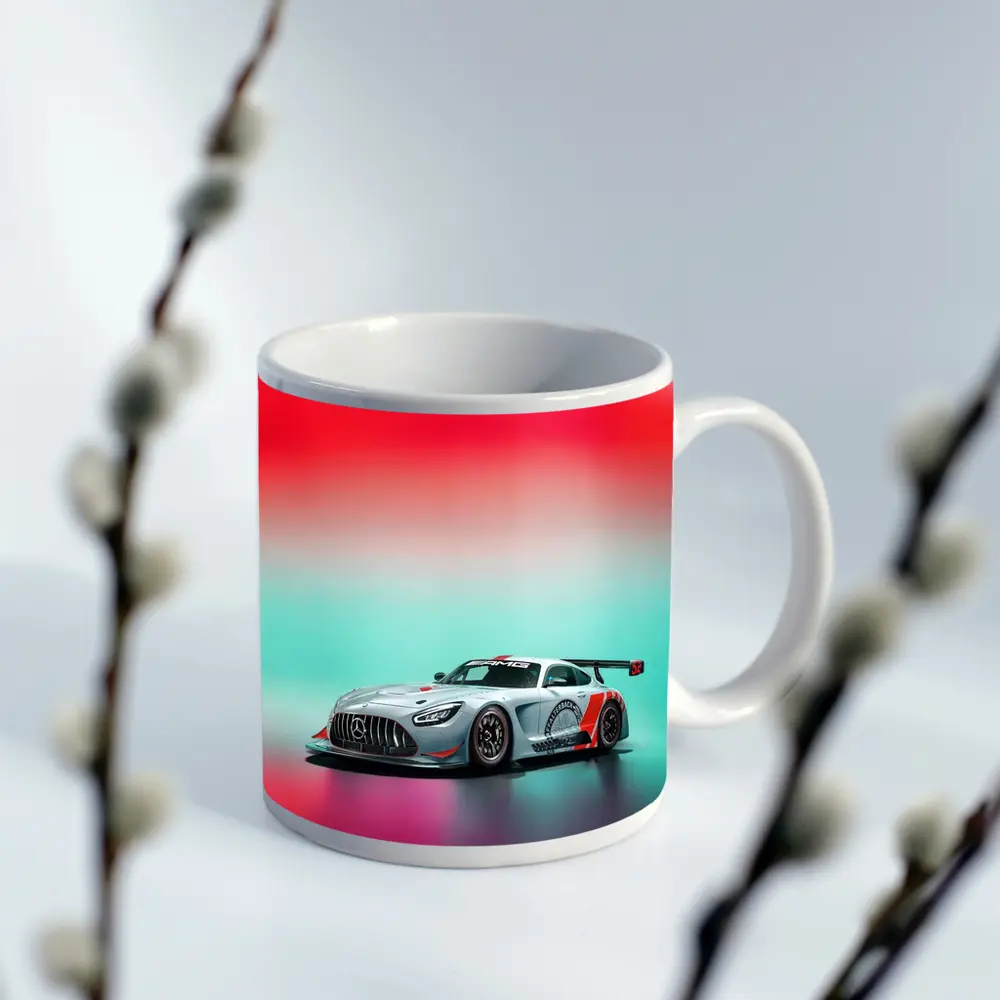 Mercedes AMG GT3 Racing Car Neon Background – Mugs