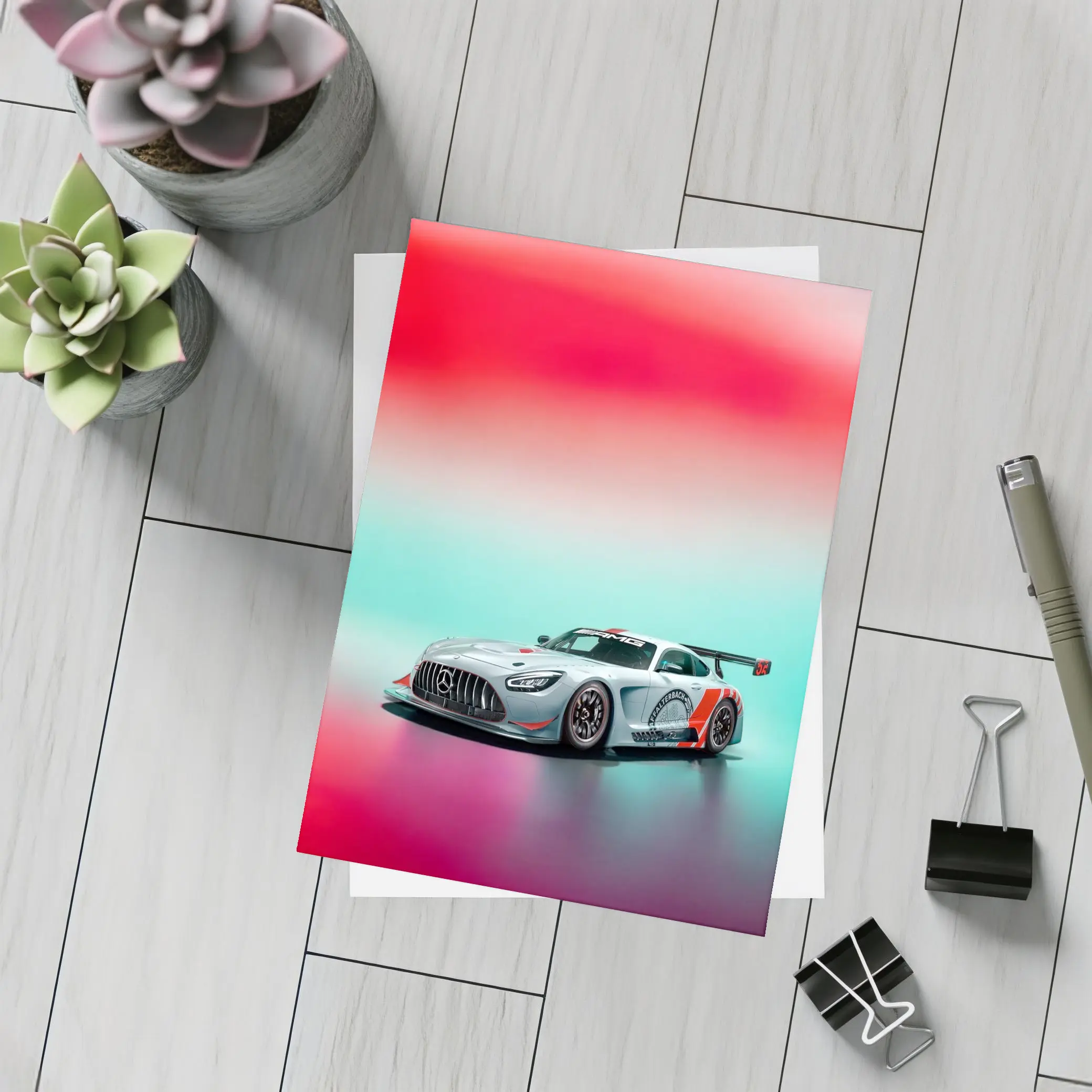Mercedes AMG GT3 Racing Car Neon Background – Postcards