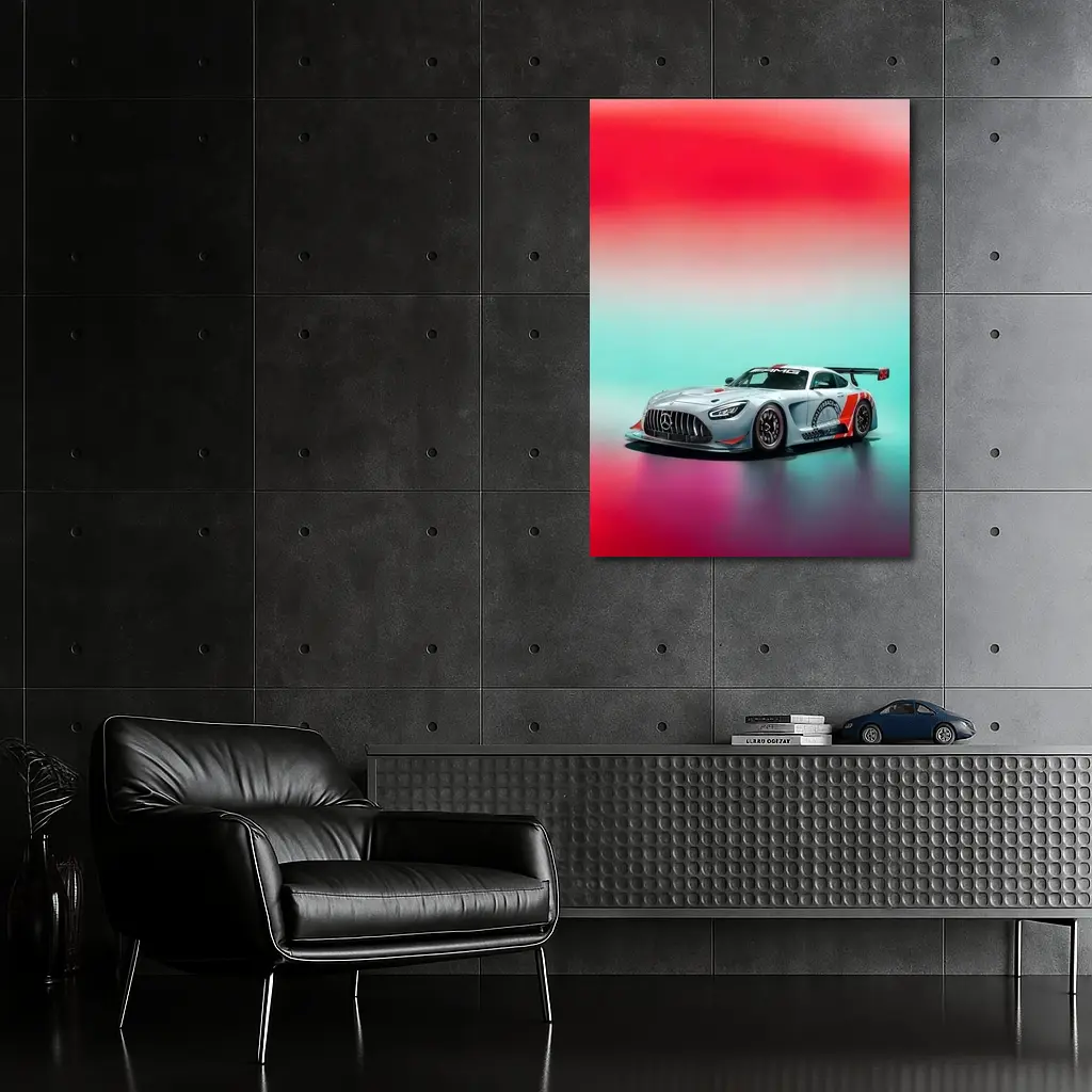 Mercedes AMG GT3 Racing Car Neon Background – Wall Art