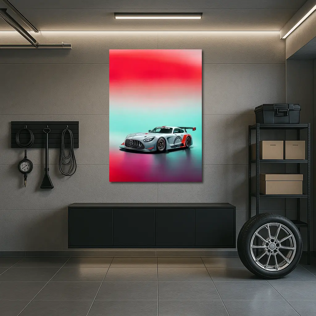 Mercedes AMG GT3 Racing Car Neon Background – Wall Art
