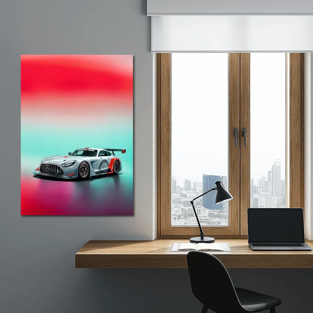 Mercedes AMG GT3 Racing Car Neon Background – Wall Art