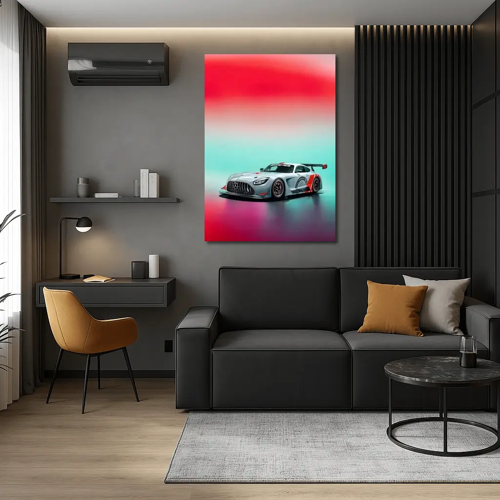Mercedes AMG GT3 Racing Car Neon Background – Wall Art