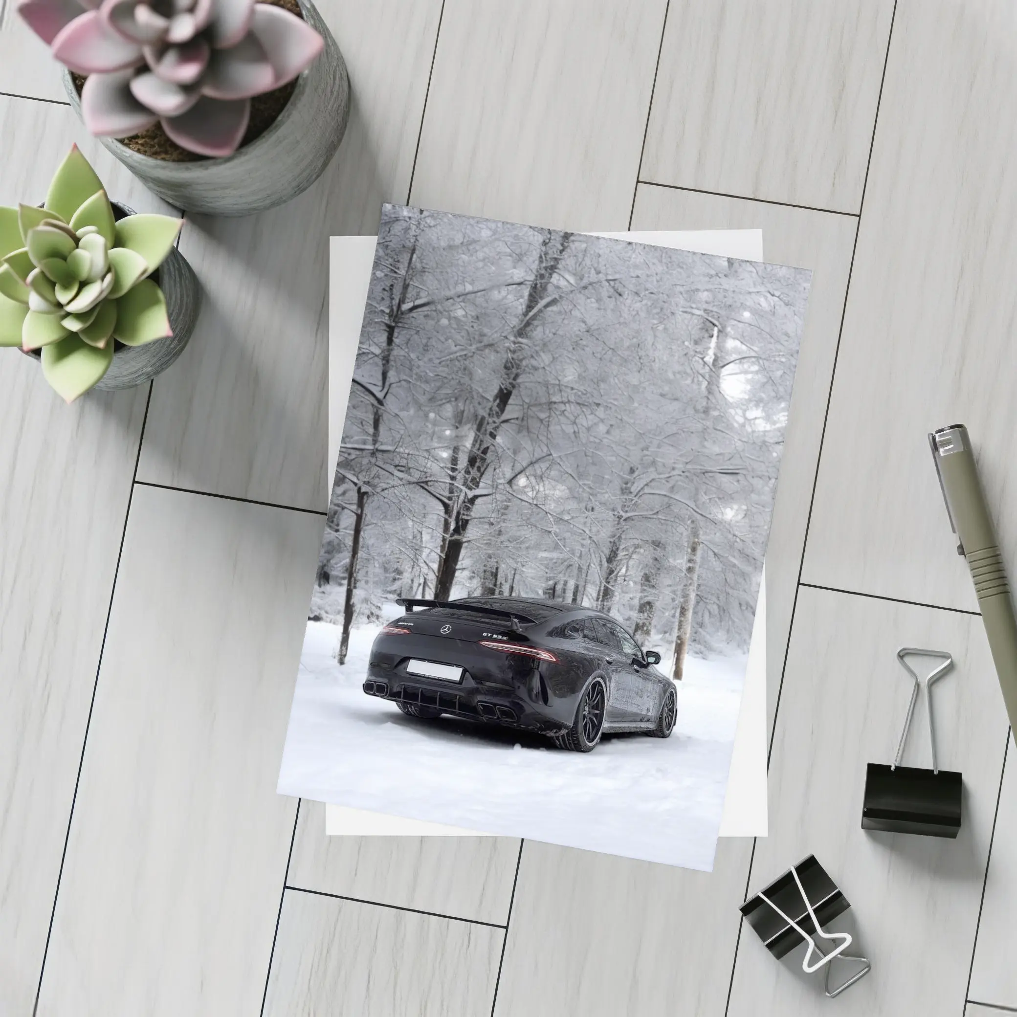 Mercedes AMG GT63 Black Snow Winter Forest – Postcards