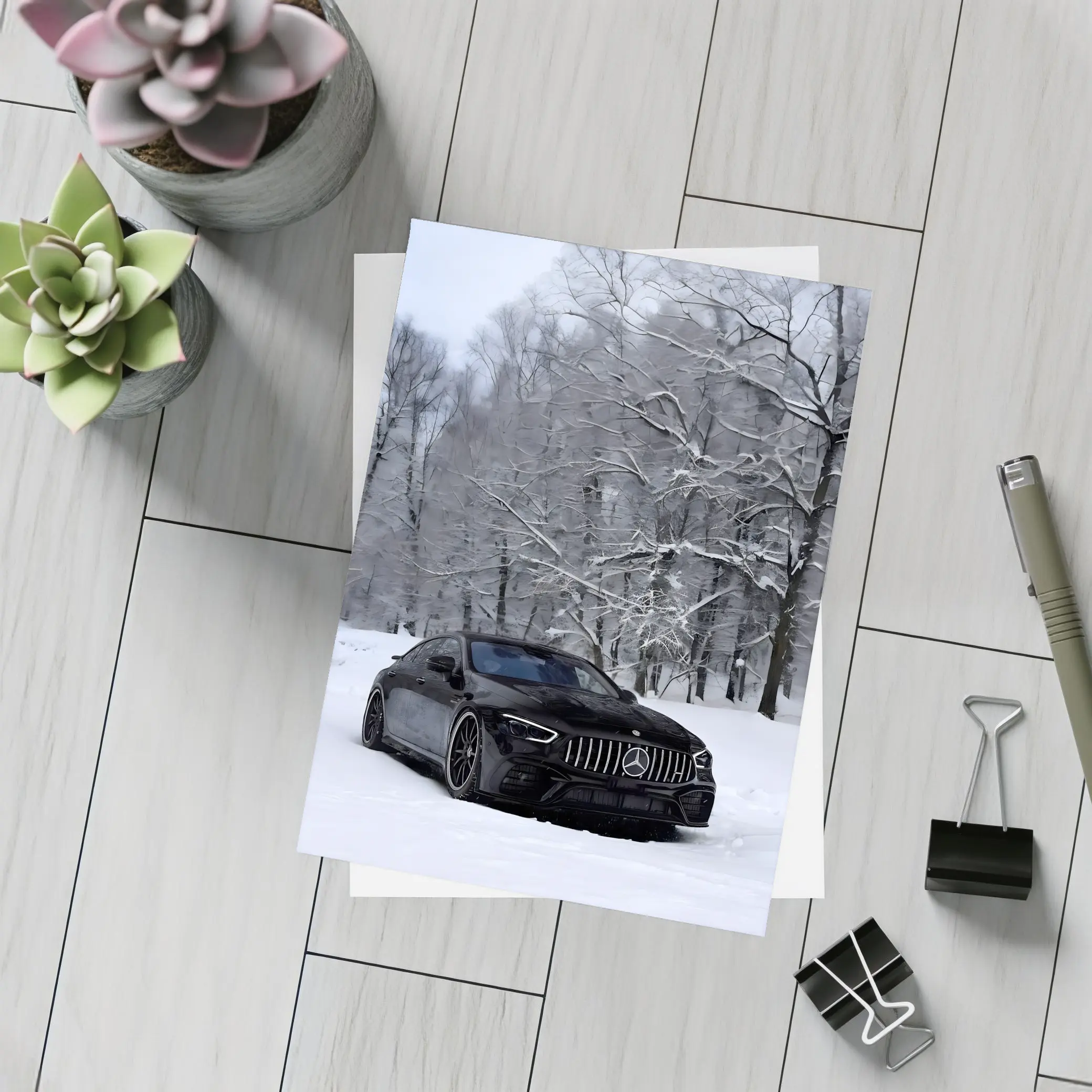 Mercedes AMG GT63 Black Snow Winter Forest – Postcards