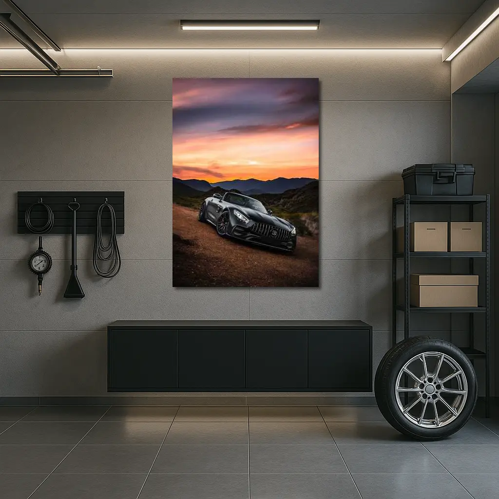 Mercedes AMG GT Roadster Sunset Mountain View – Wall Art