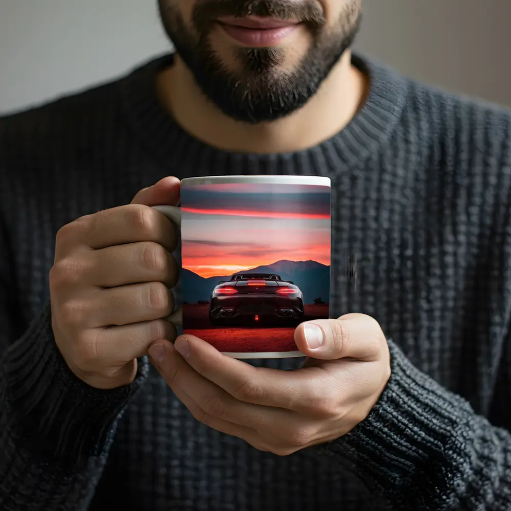 Mercedes AMG GT Rear Desert Sunset View – Mugs