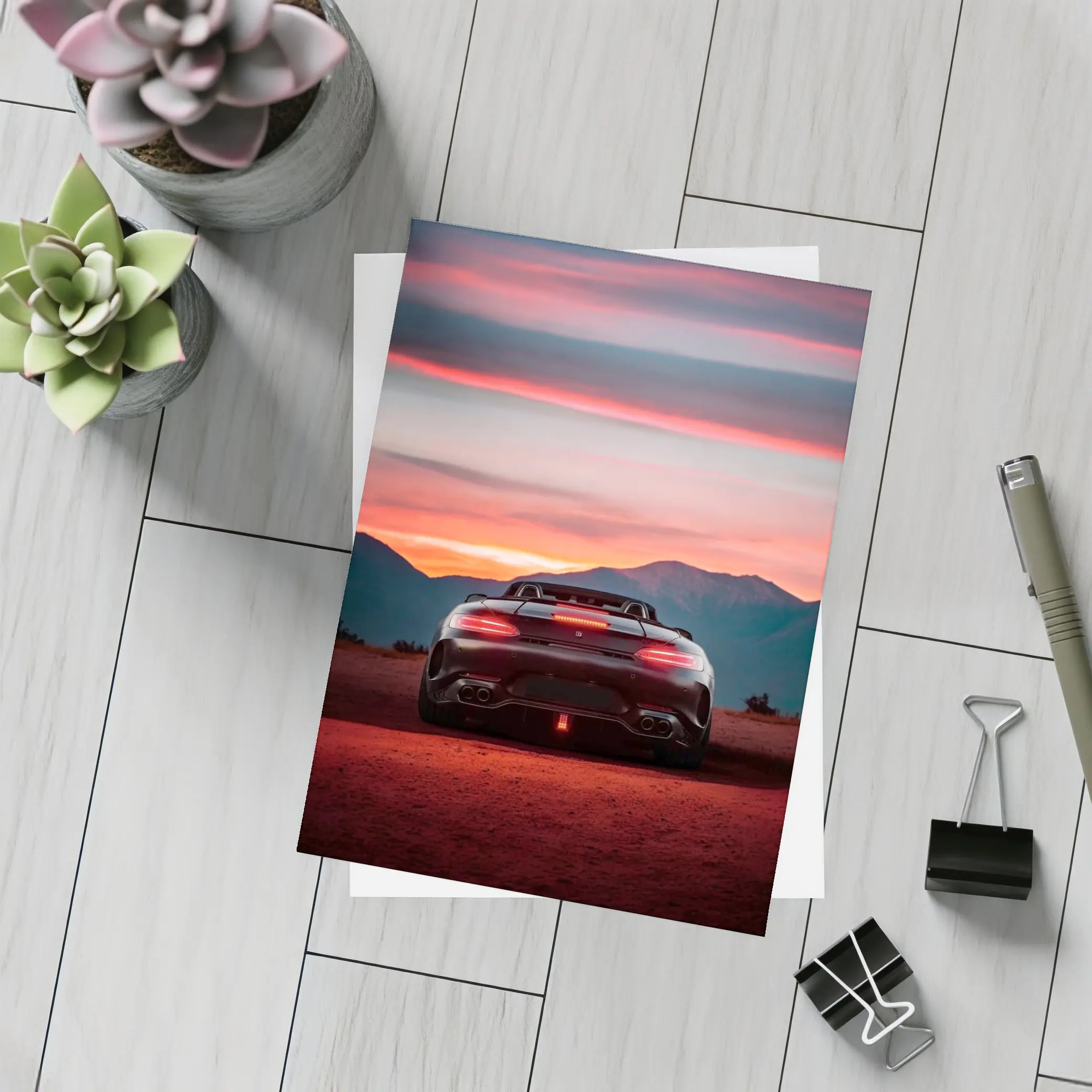 Mercedes AMG GT Rear Desert Sunset View – Postcards