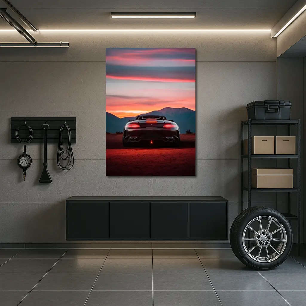 Mercedes AMG GT Rear Desert Sunset View – Wall Art