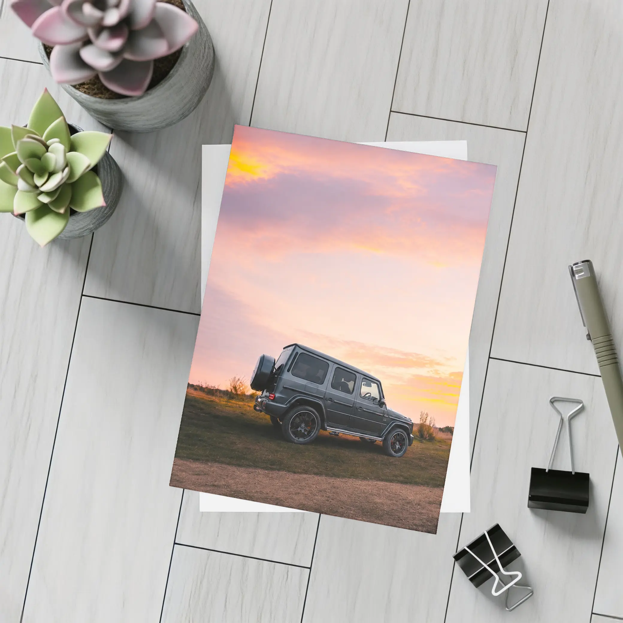 Mercedes G Class at Golden Sunset – Postcards
