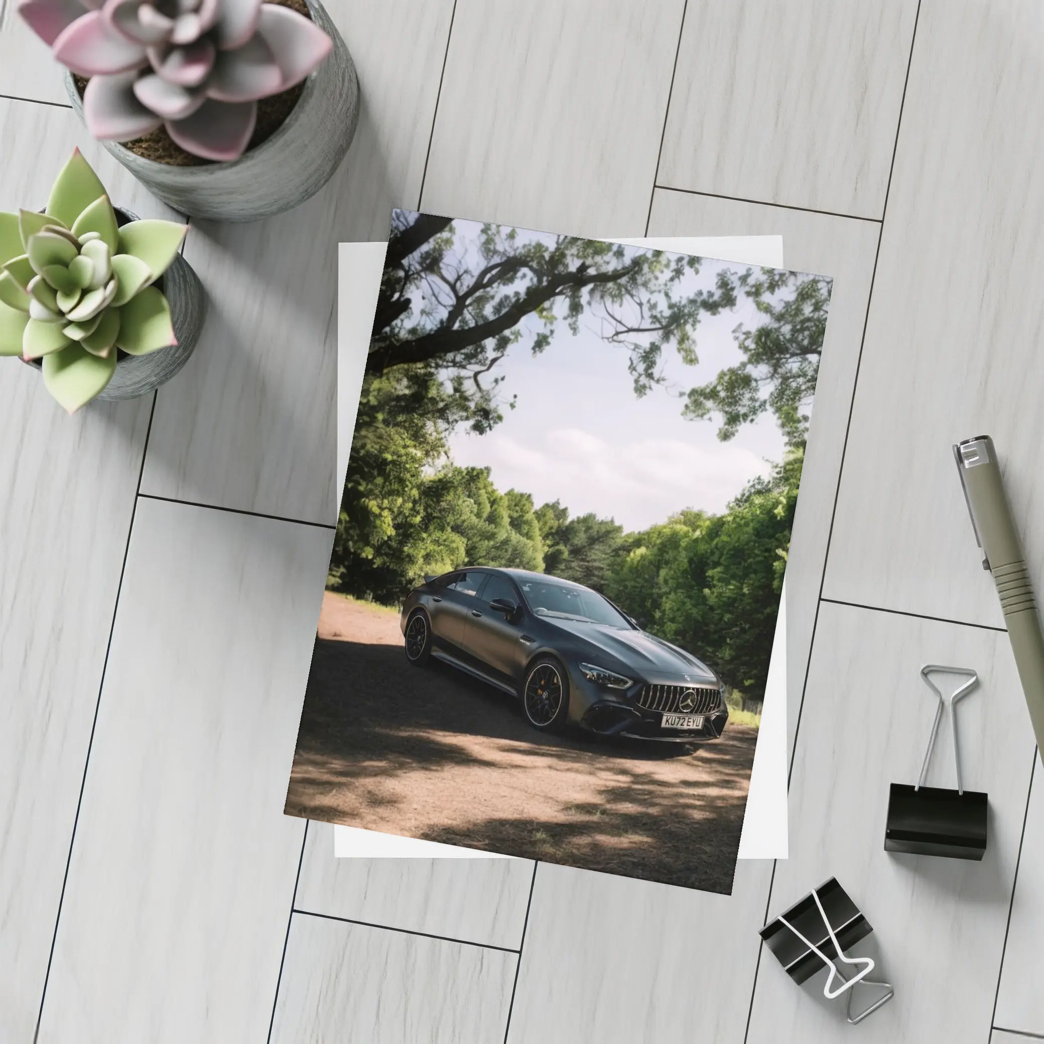 Mercedes AMG GT Dark Sedan Forest Road – Postcards