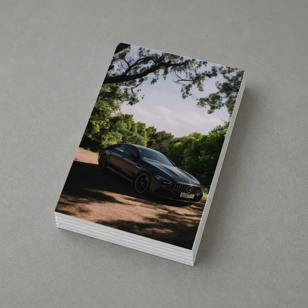 Mercedes AMG GT Dark Sedan Forest Road – Postcards