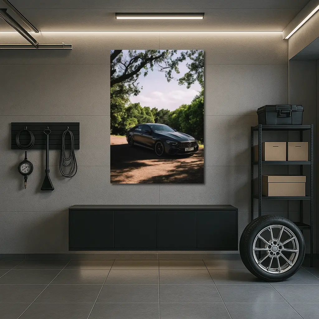 Mercedes AMG GT Dark Sedan Forest Road – Wall Art