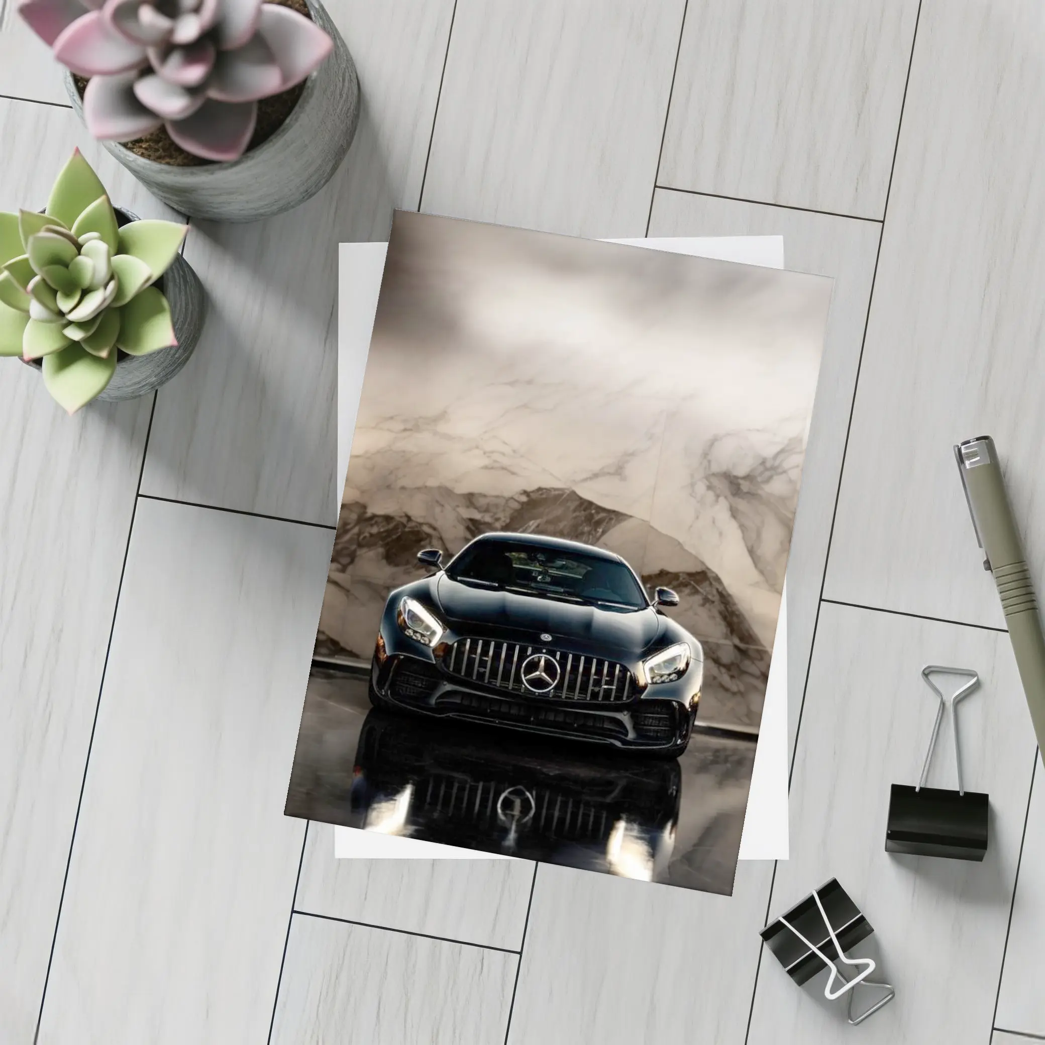 Mercedes AMG GT Black Marble Background – Postcards