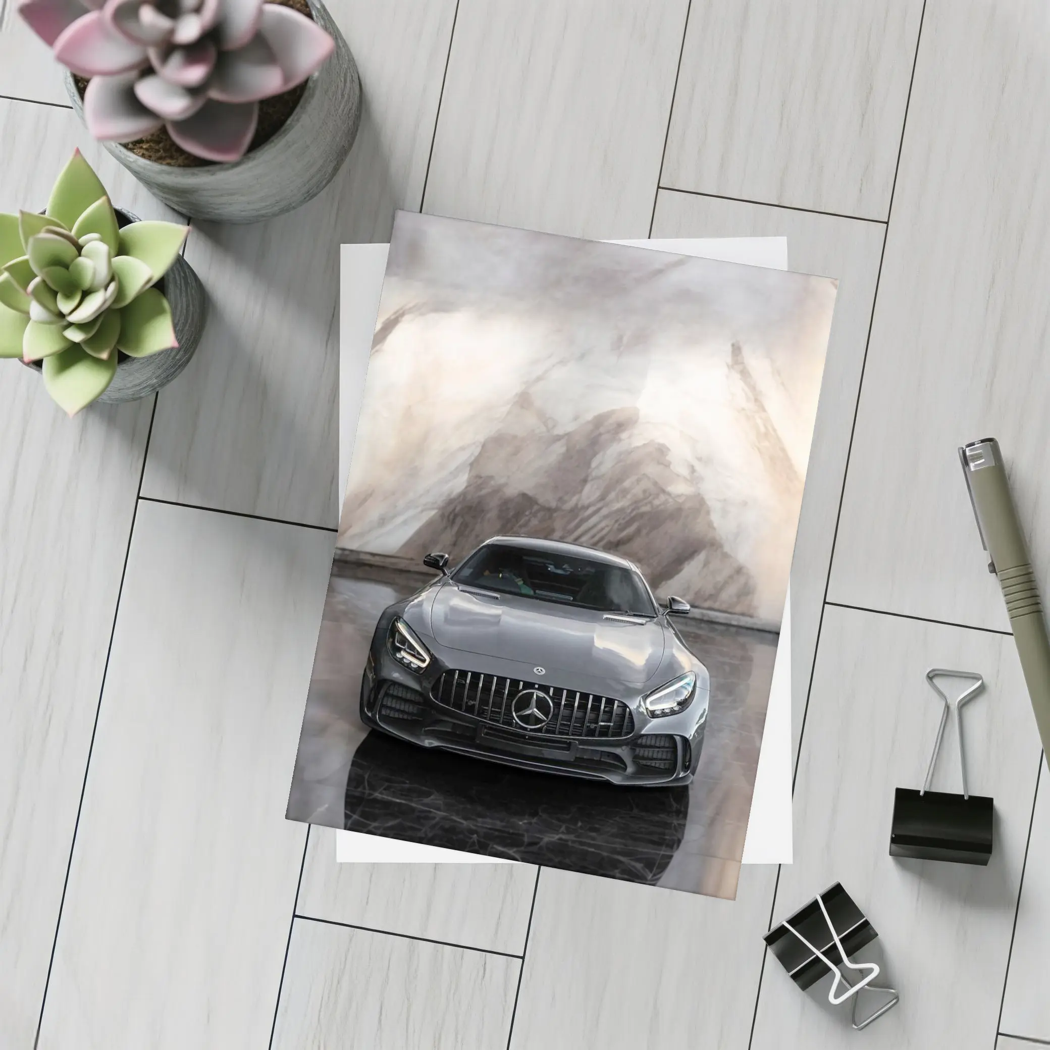 Mercedes AMG GT Front View Marble Background – Postcards