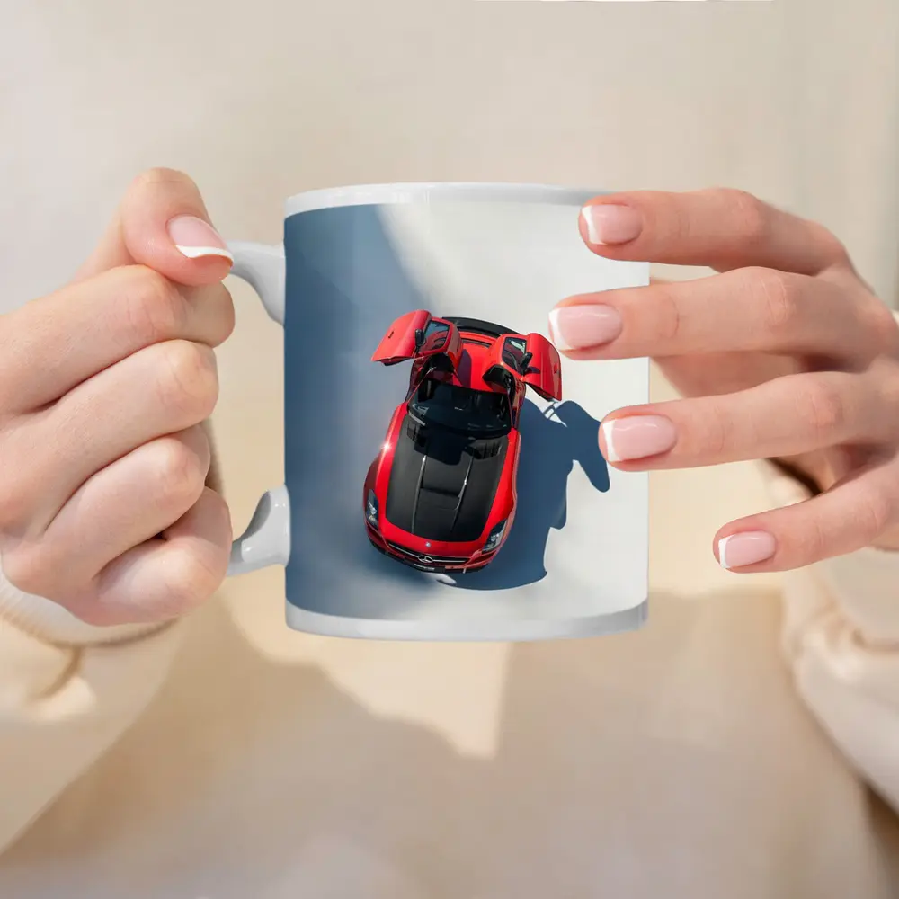 Mercedes SLS AMG Red Gullwing Overhead View – Mugs