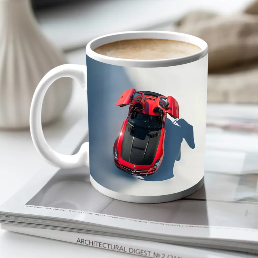 Mercedes SLS AMG Red Gullwing Overhead View – Mugs