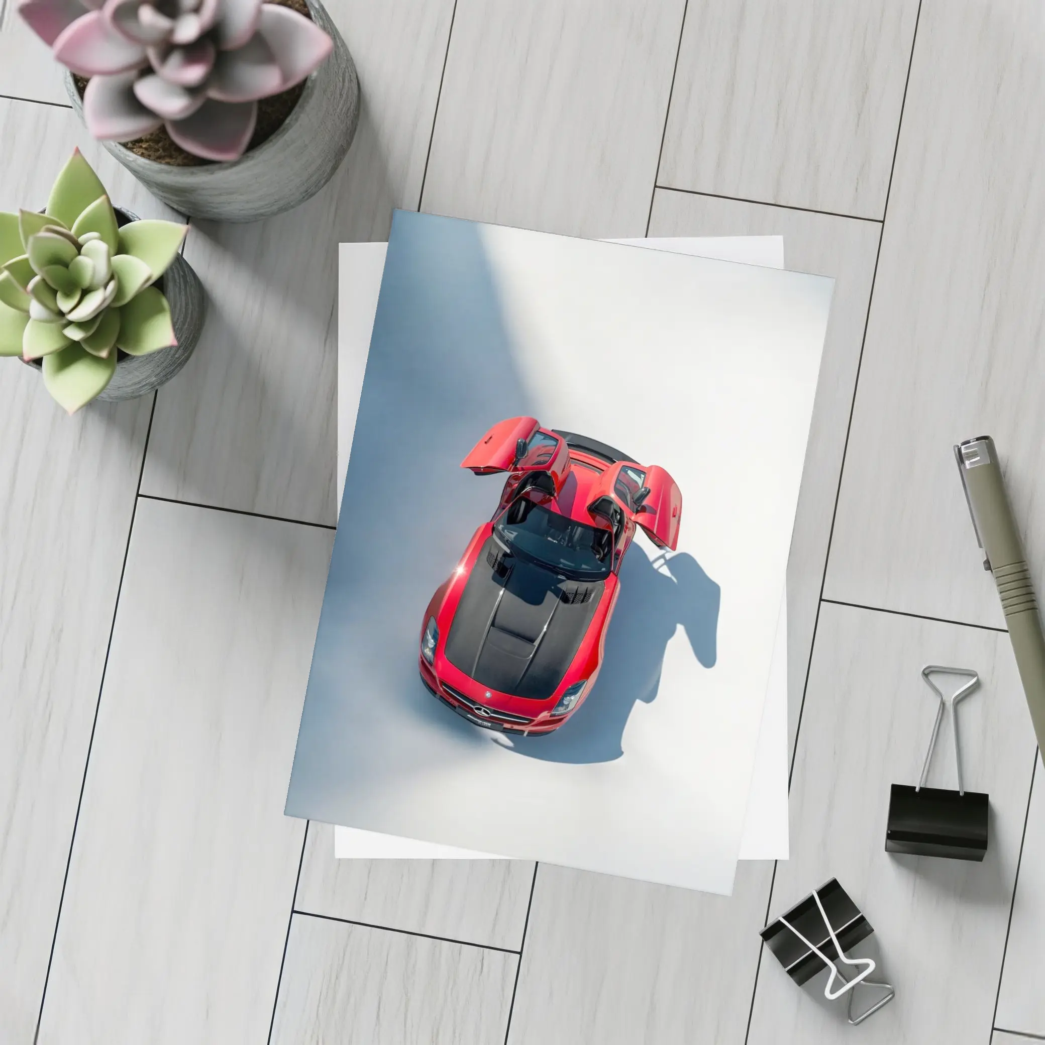 Mercedes SLS AMG Red Gullwing Overhead View – Postcards