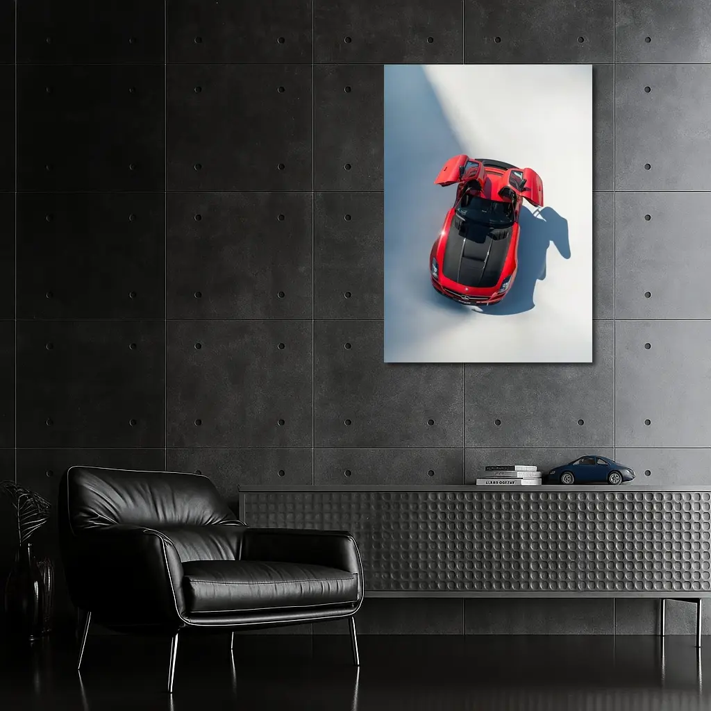 Mercedes SLS AMG Red Gullwing Overhead View – Wall Art