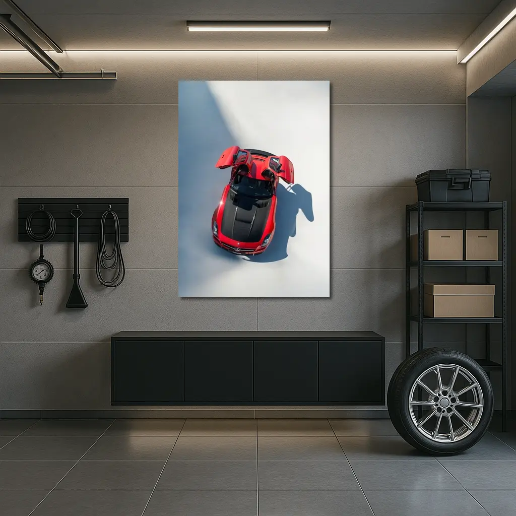 Mercedes SLS AMG Red Gullwing Overhead View – Wall Art