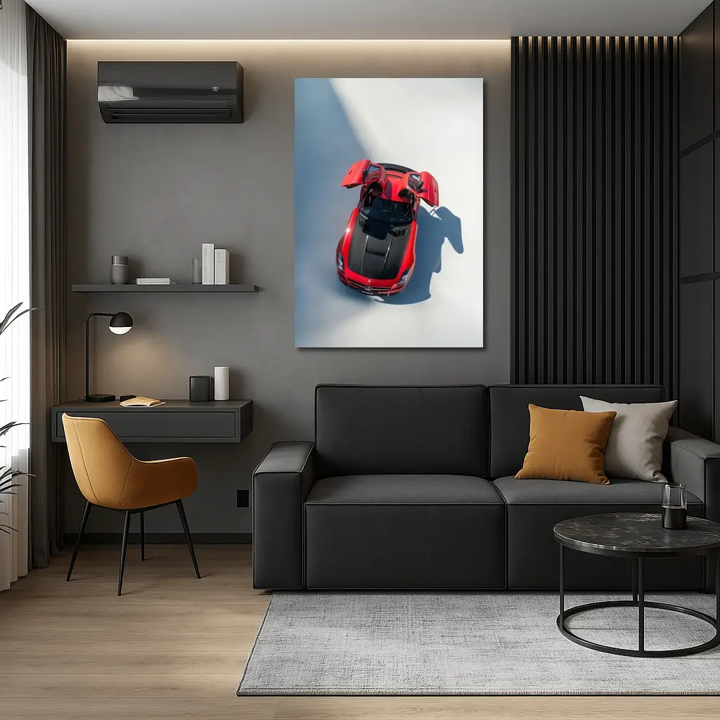 Mercedes SLS AMG Red Gullwing Overhead View – Wall Art
