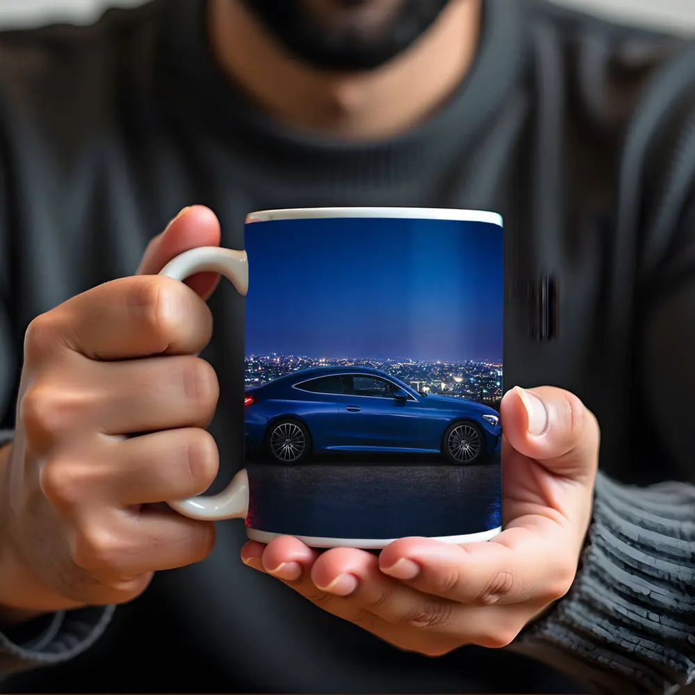 Mercedes C Class Blue Coupe City Night – Mugs