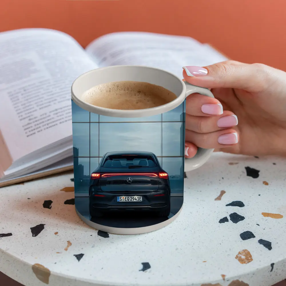 Mercedes EQE Rear Glass Building Night – Mugs