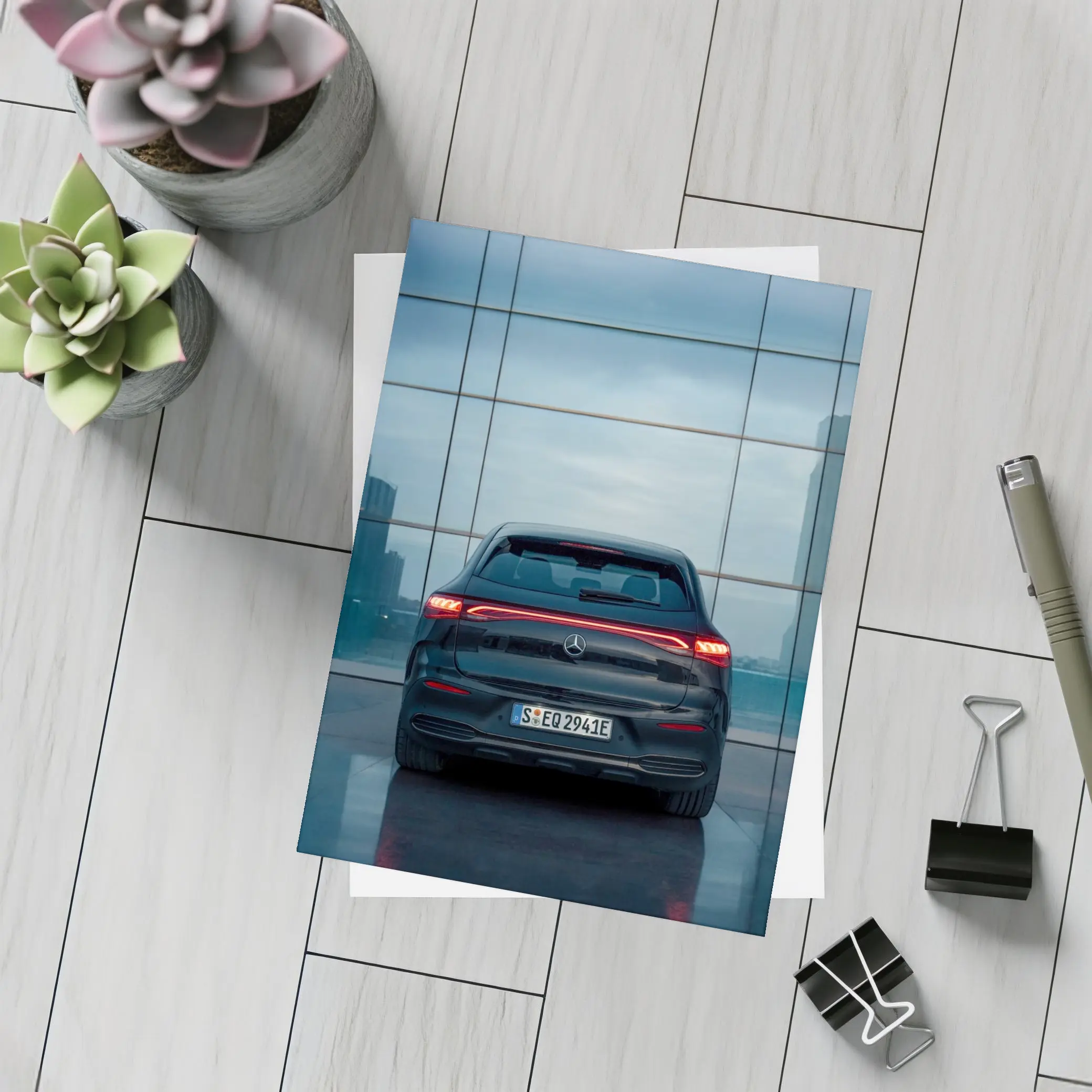Mercedes EQE Rear Glass Building Night – Postcards