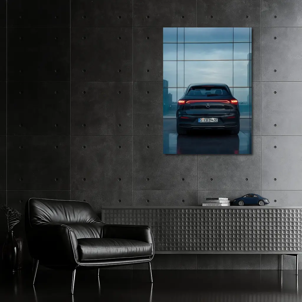 Mercedes EQE Rear Glass Building Night – Wall Art