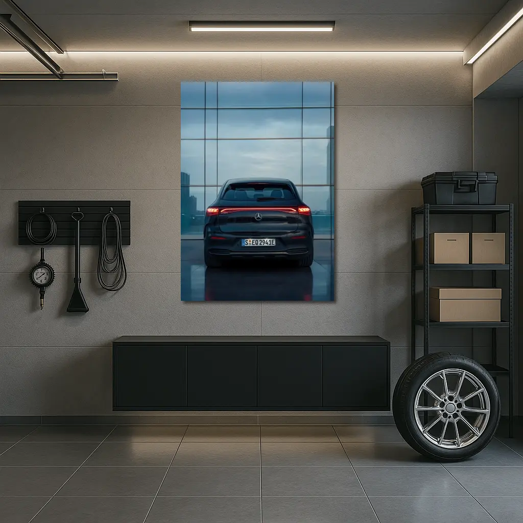 Mercedes EQE Rear Glass Building Night – Wall Art