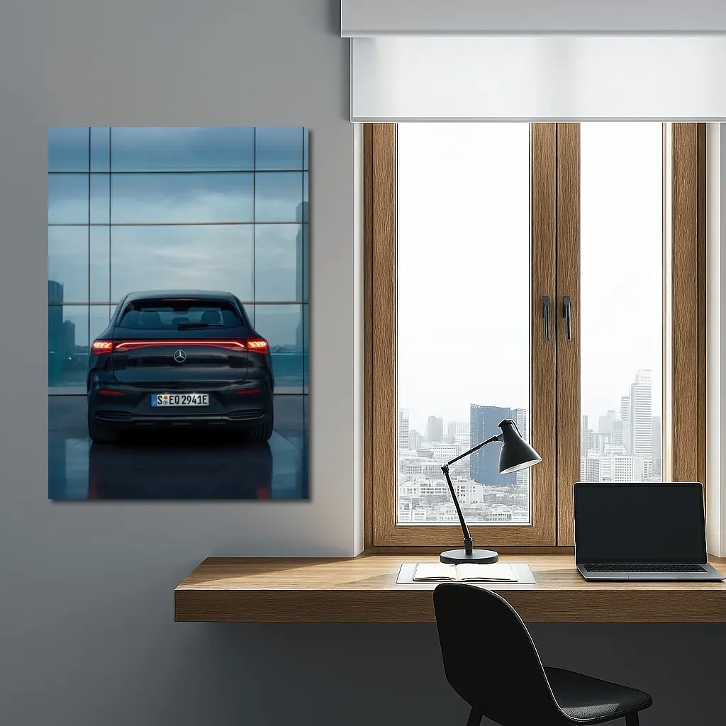 Mercedes EQE Rear Glass Building Night – Wall Art