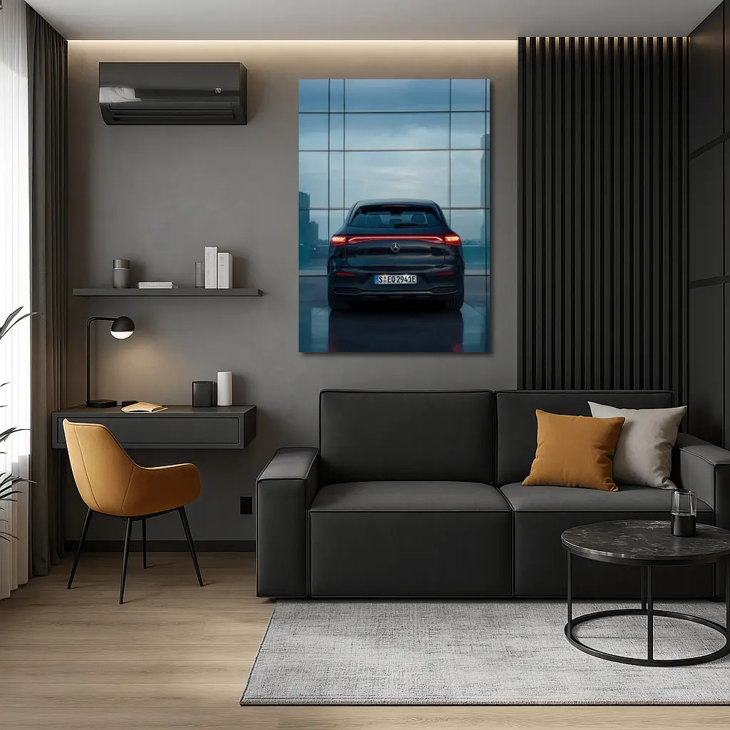 Mercedes EQE Rear Glass Building Night – Wall Art