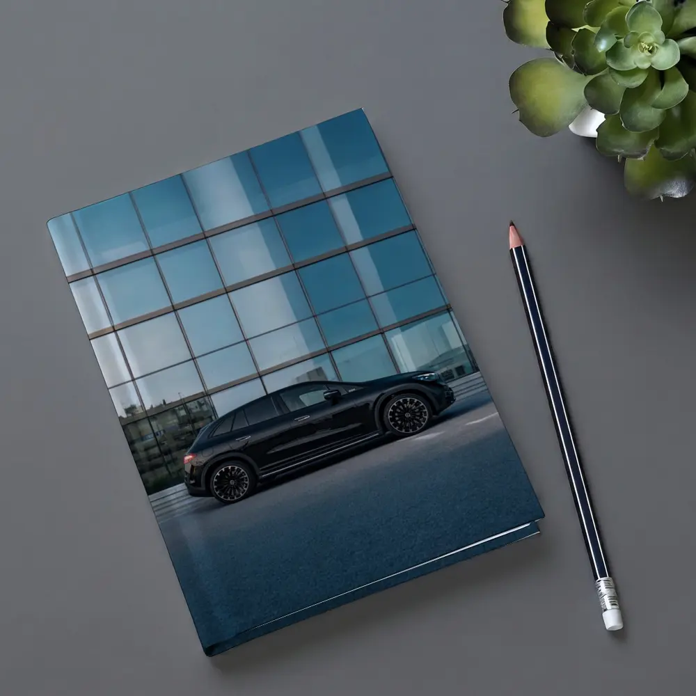 Black Mercedes EQE SUV Glass Building – Notebooks