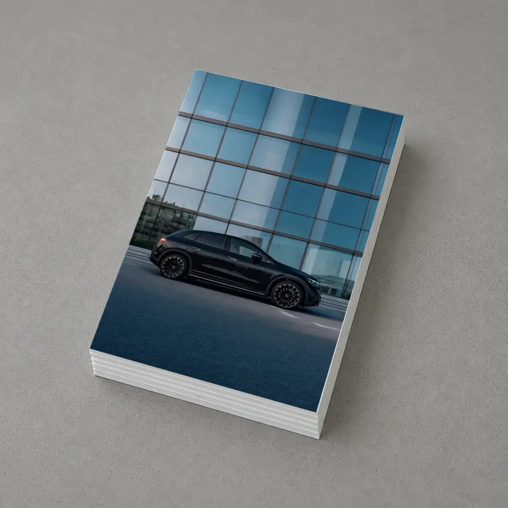Black Mercedes EQE SUV Glass Building – Postcards
