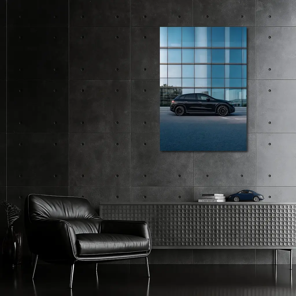 Black Mercedes EQE SUV Glass Building – Wall Art
