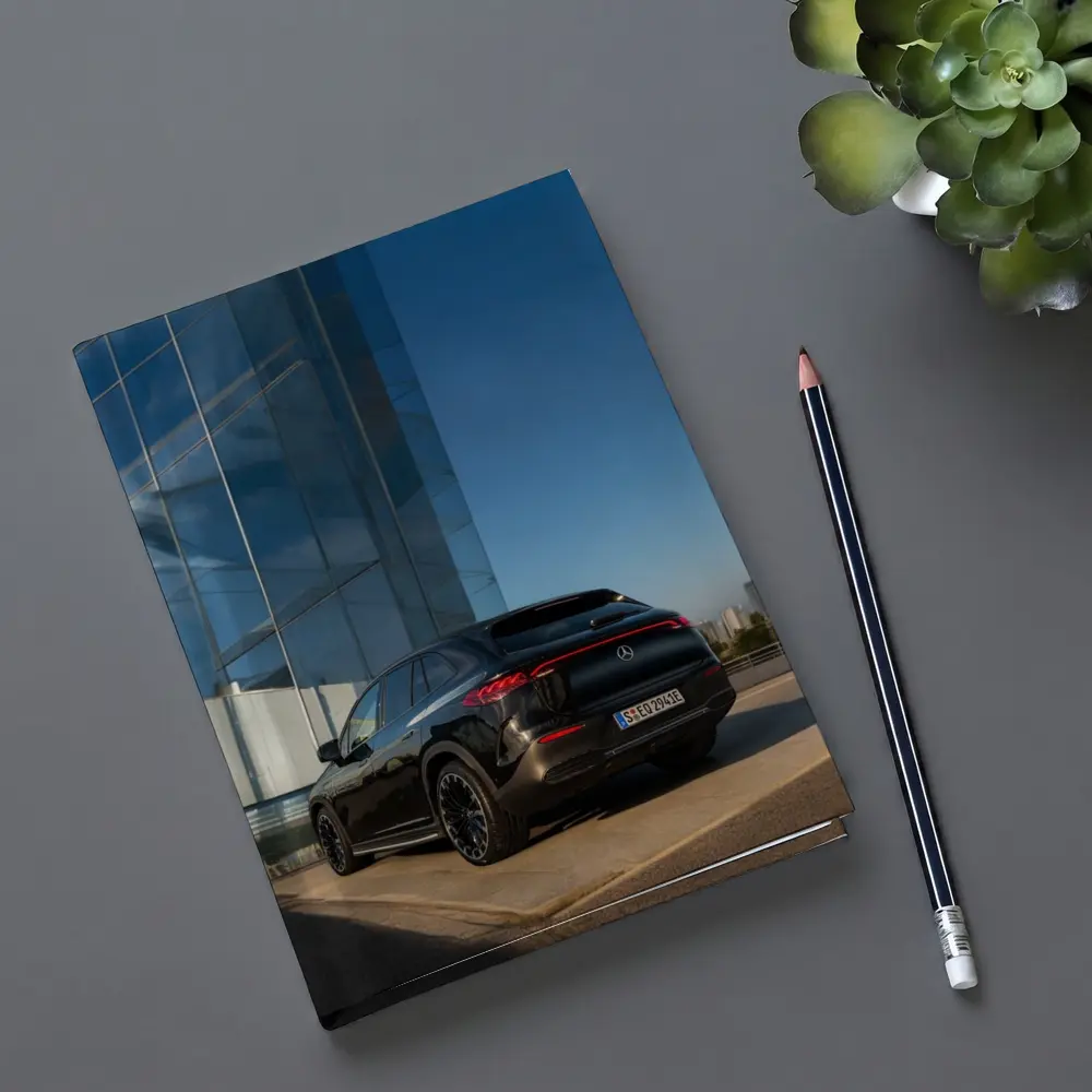 Mercedes EQE SUV Black Glass Building Background – Notebooks