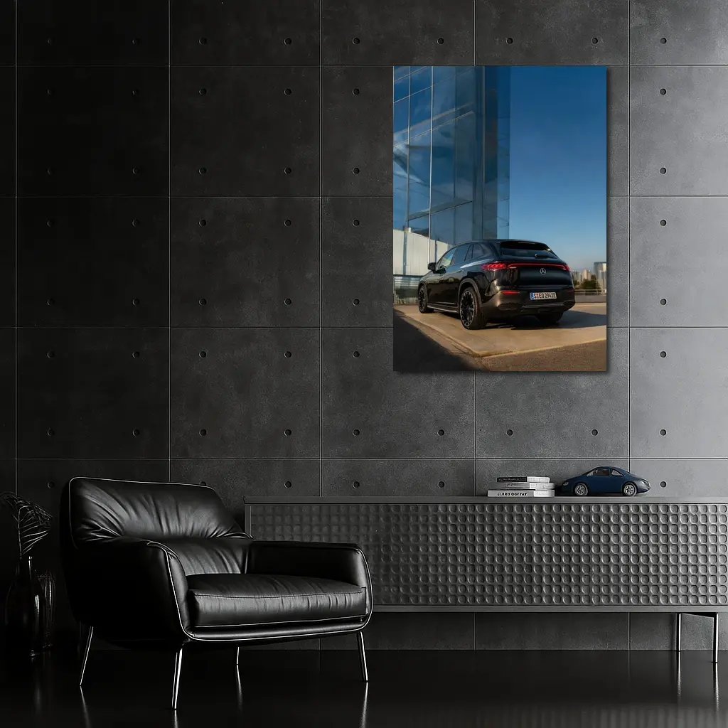 Mercedes EQE SUV Black Glass Building Background – Wall Art