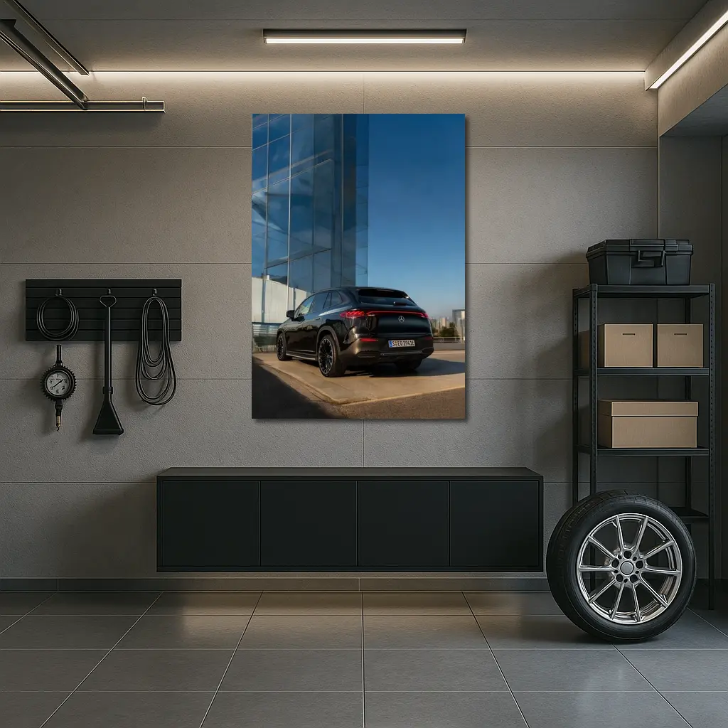 Mercedes EQE SUV Black Glass Building Background – Wall Art