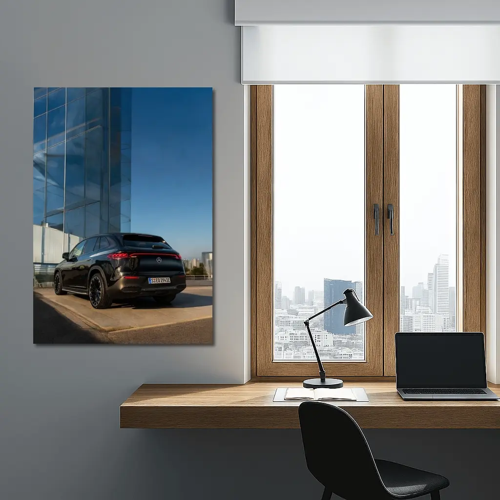 Mercedes EQE SUV Black Glass Building Background – Wall Art