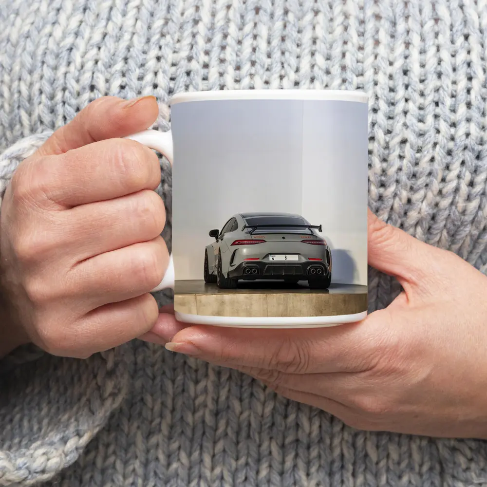 Mercedes AMG GT Rear View Gray Background – Mugs