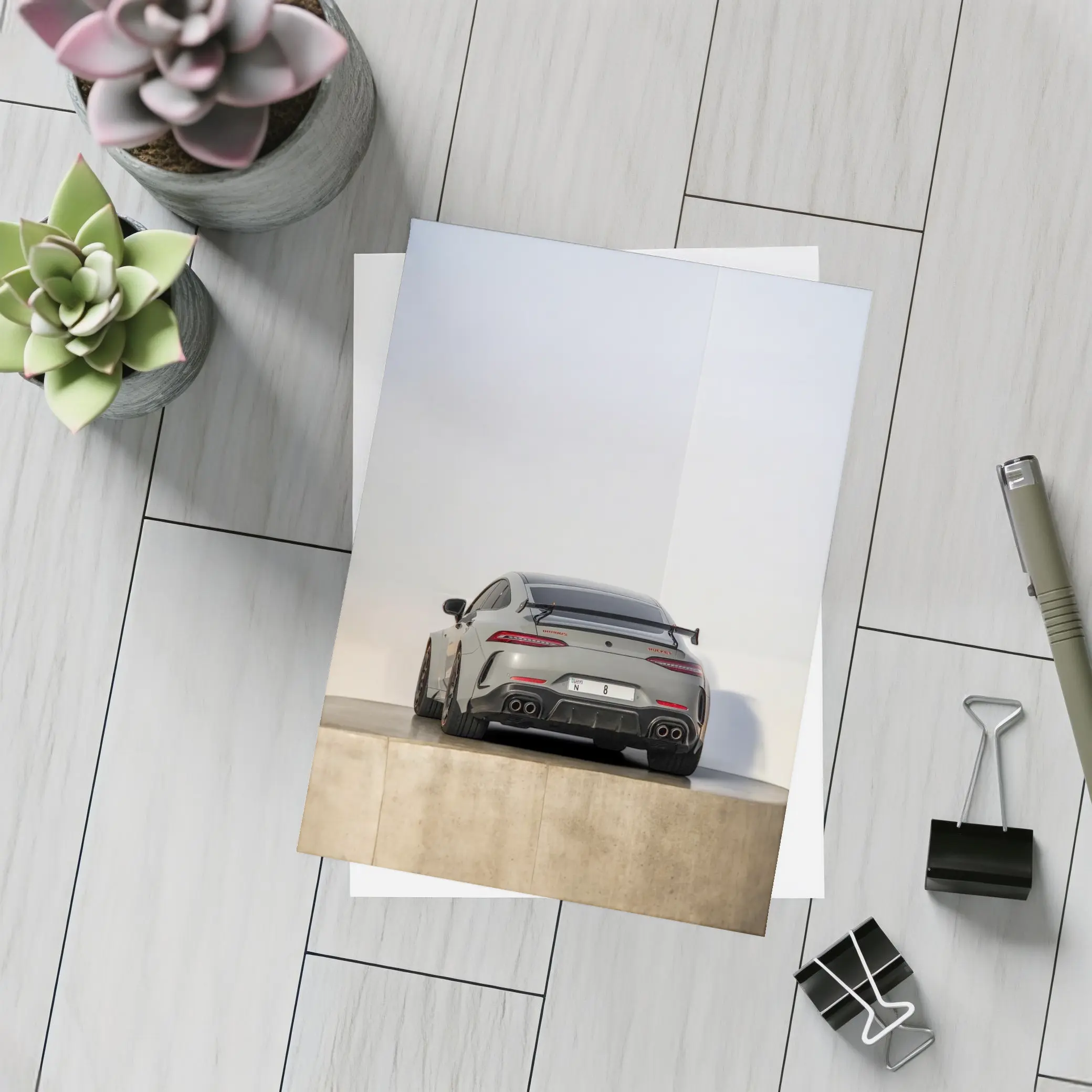 Mercedes AMG GT Rear View Gray Background – Postcards