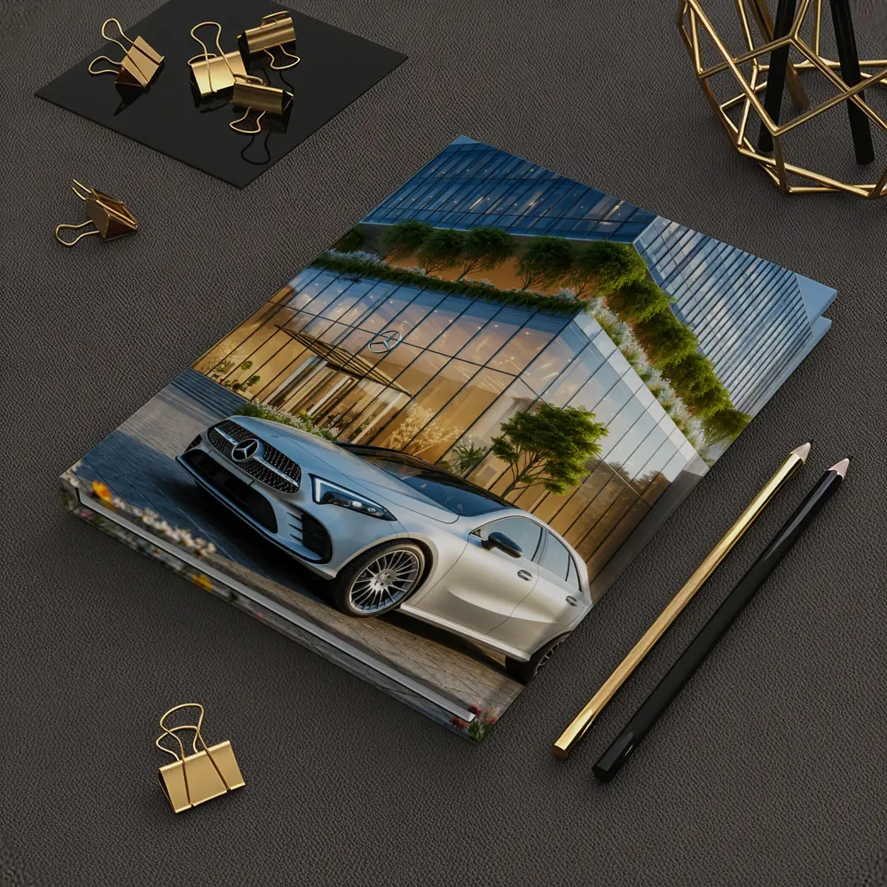 Mercedes A Class Outside Modern Glass Building – Notebooks