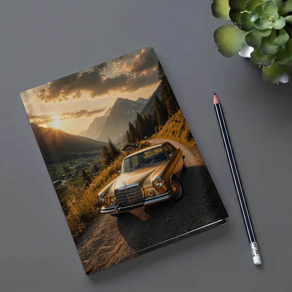 Mercedes Classic Coupe Mountain Sunset Road – Notebooks