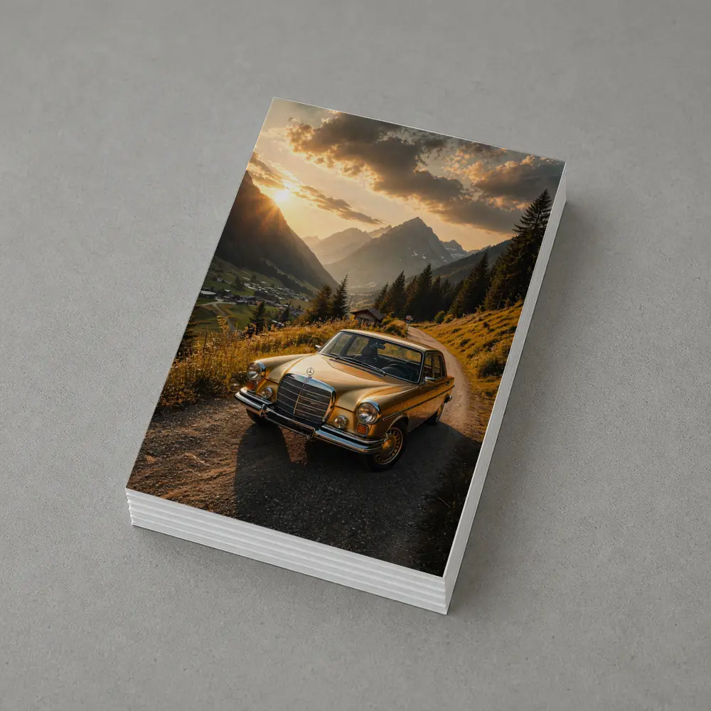 Mercedes Classic Coupe Mountain Sunset Road – Postcards