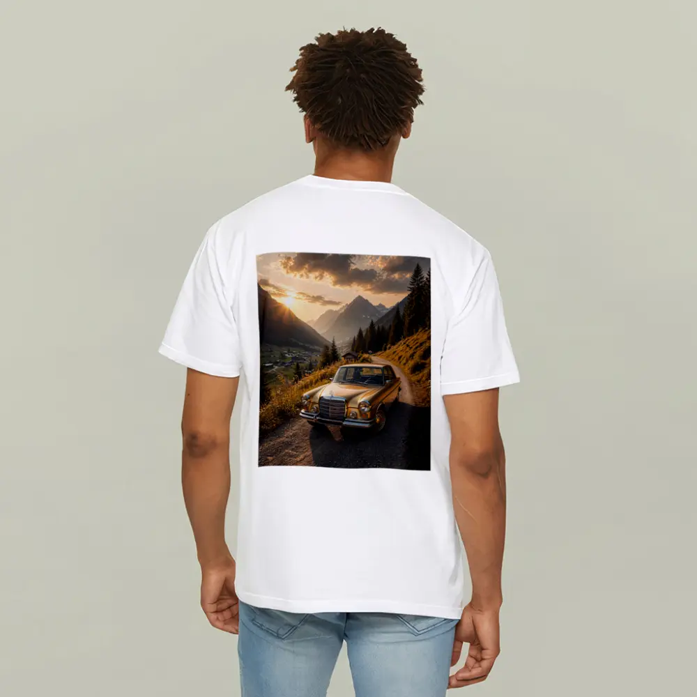 Mercedes Classic Coupe Mountain Sunset Road – T-Shirts