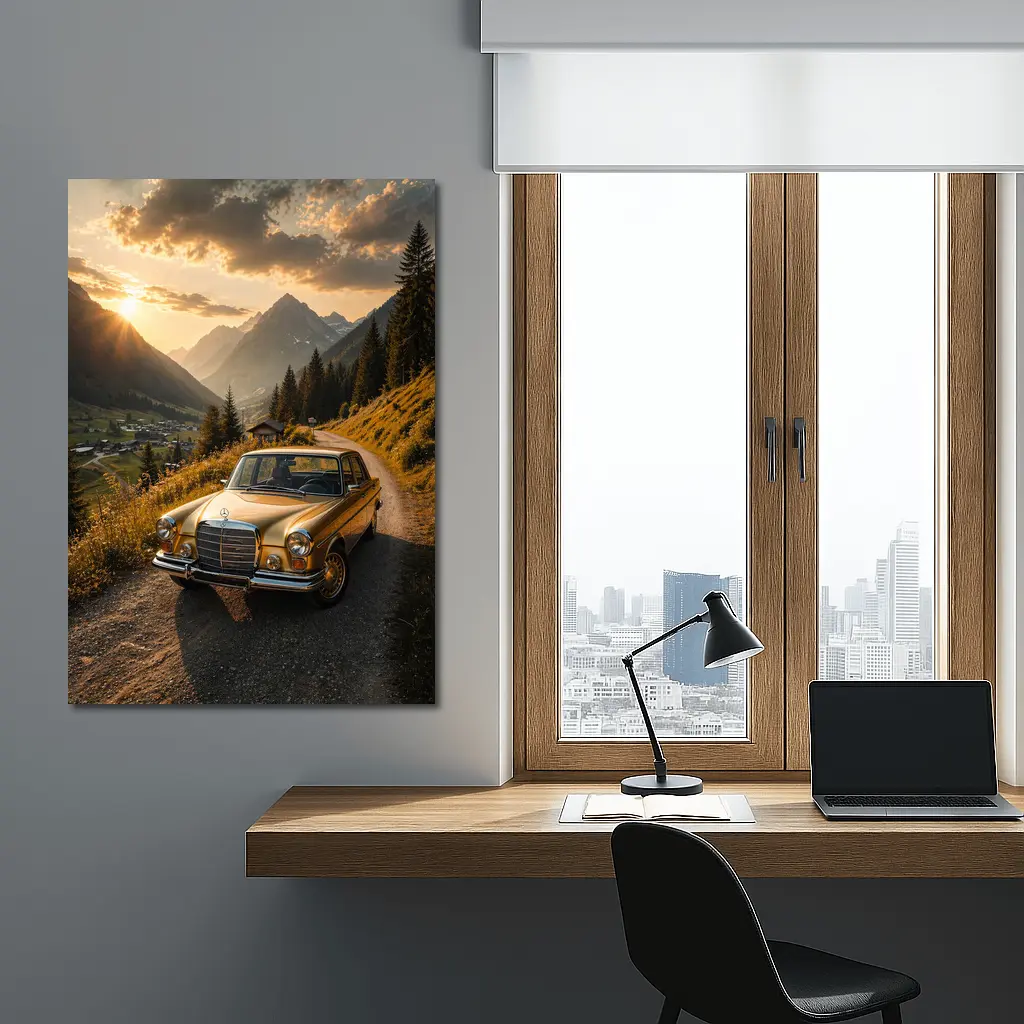 Mercedes Classic Coupe Mountain Sunset Road – Wall Art