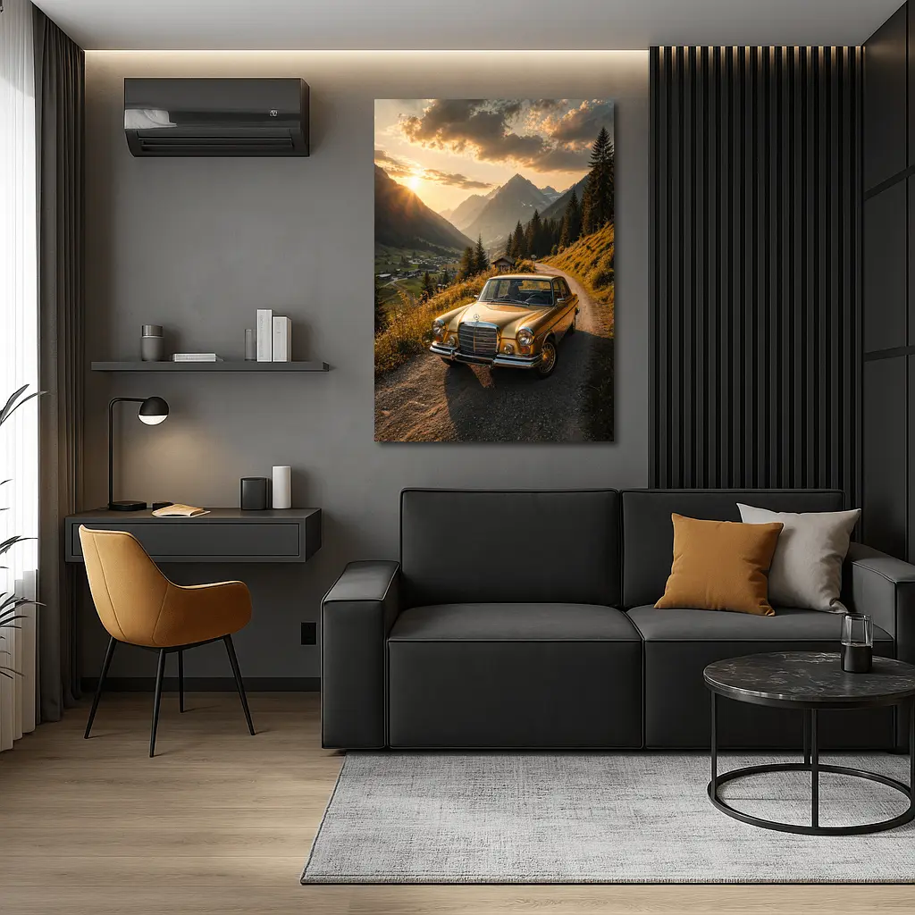 Mercedes Classic Coupe Mountain Sunset Road – Wall Art