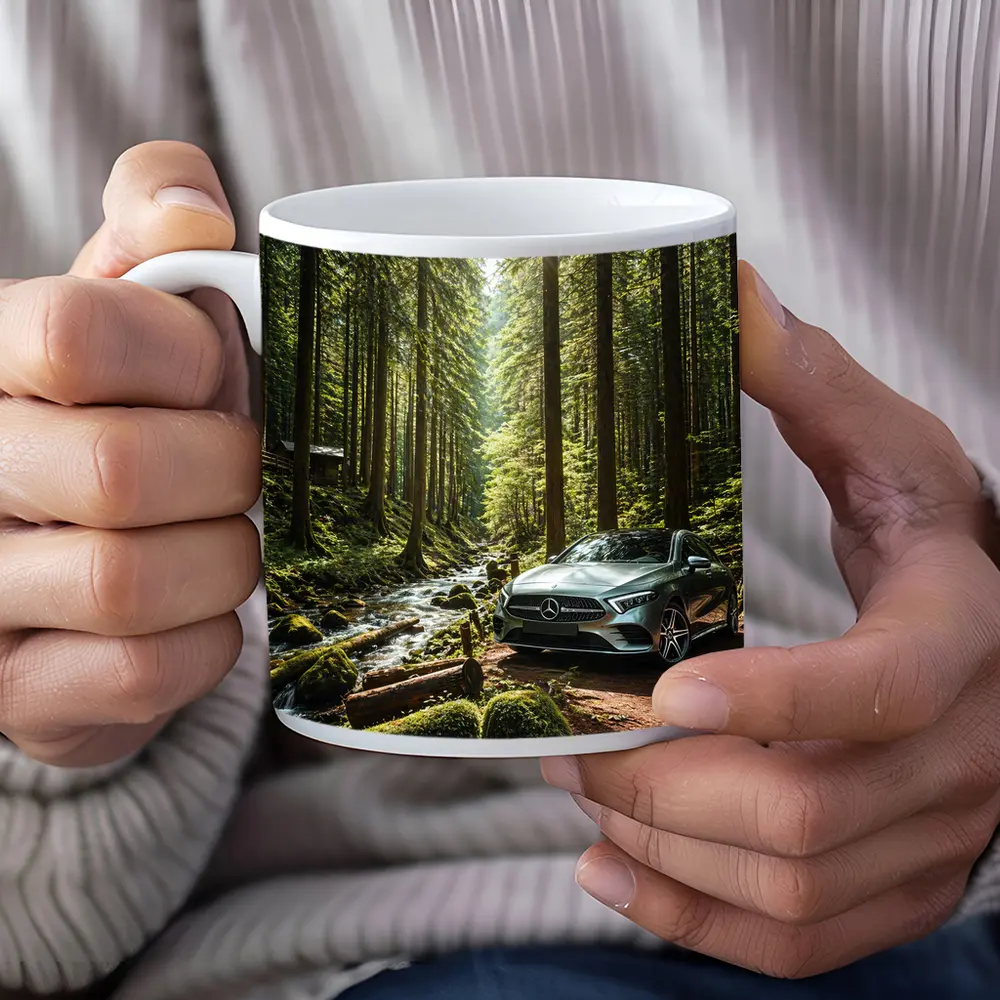 Mercedes A Class Silver Forest Stream Scene – Mugs