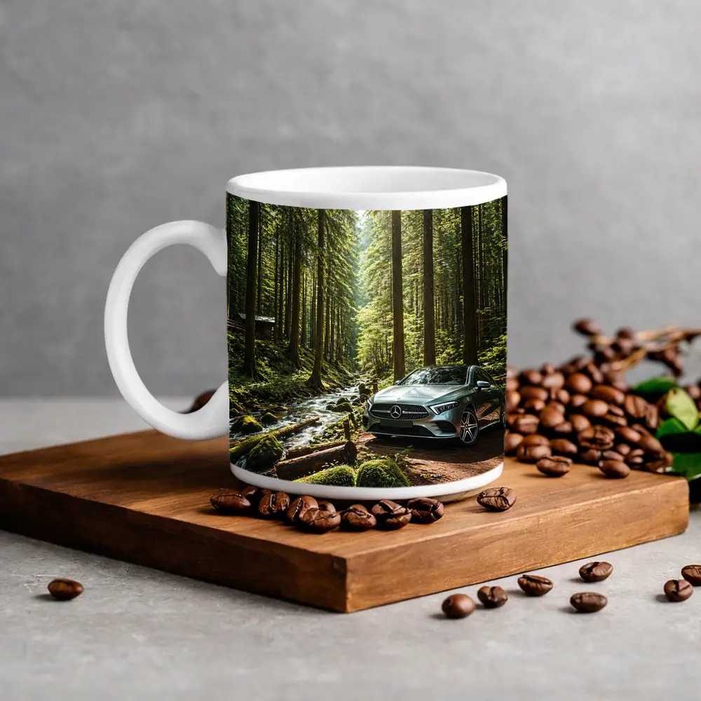 Mercedes A Class Silver Forest Stream Scene – Mugs